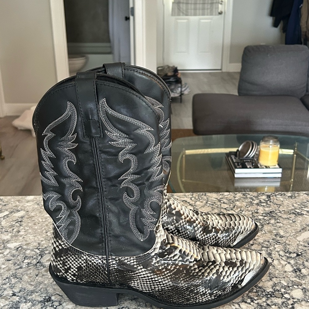 Black and Snake Print Cowboy Boots